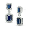 Thumbnail Image 1 of EFFY™ Collection Emerald-Cut Blue Sapphire and 1/2 CT. T.W. Diamond Frame Double Drop Earrings in 14K White Gold