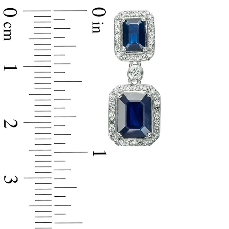 EFFY™ Collection Emerald-Cut Blue Sapphire and 1/2 CT. T.W. Diamond Frame Double Drop Earrings in 14K White Gold