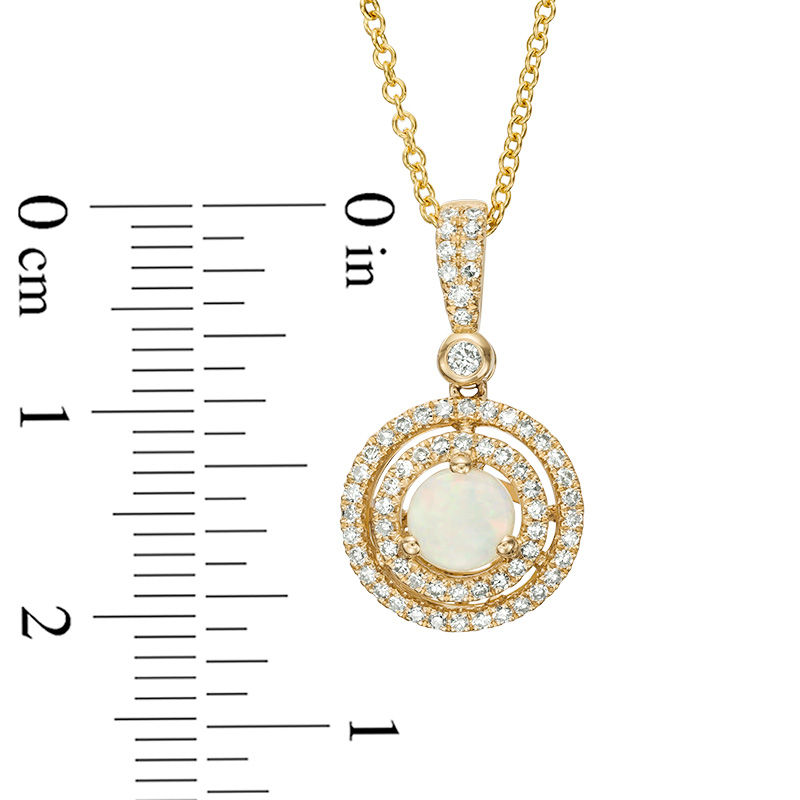 Main Image 2 of EFFY™ Collection 5.0mm Opal and 1/4 CT. T.W. Diamond Double Frame Drop Pendant in 14K Gold