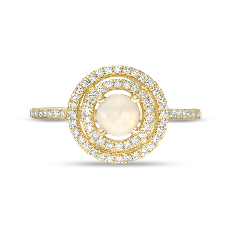 EFFY™ Collection 5.0mm Opal and 1/4 CT. T.W. Diamond Double Frame Ring in 14K Gold