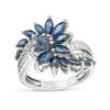 Thumbnail Image 0 of EFFY™ Collection Marquise Blue Sapphire and 1/3 CT. T.W. Diamond Bypass Split Shank Floral Ring in 14K White Gold