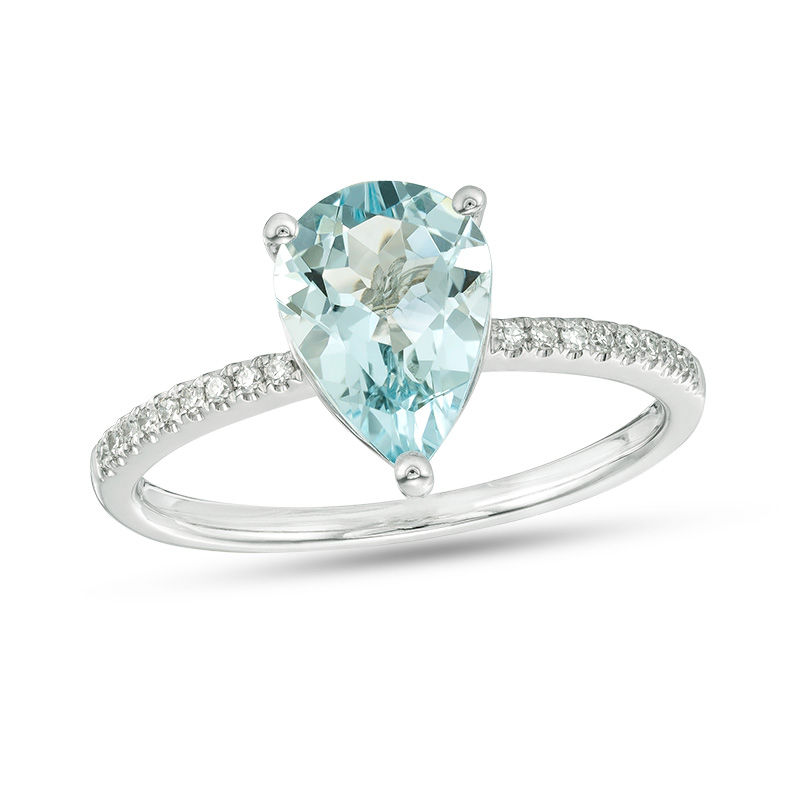 Main Image 1 of EFFY™ Collection Pear-Shaped Aquamarine and 1/15 CT. T.W. Diamond Ring in 14K White Gold