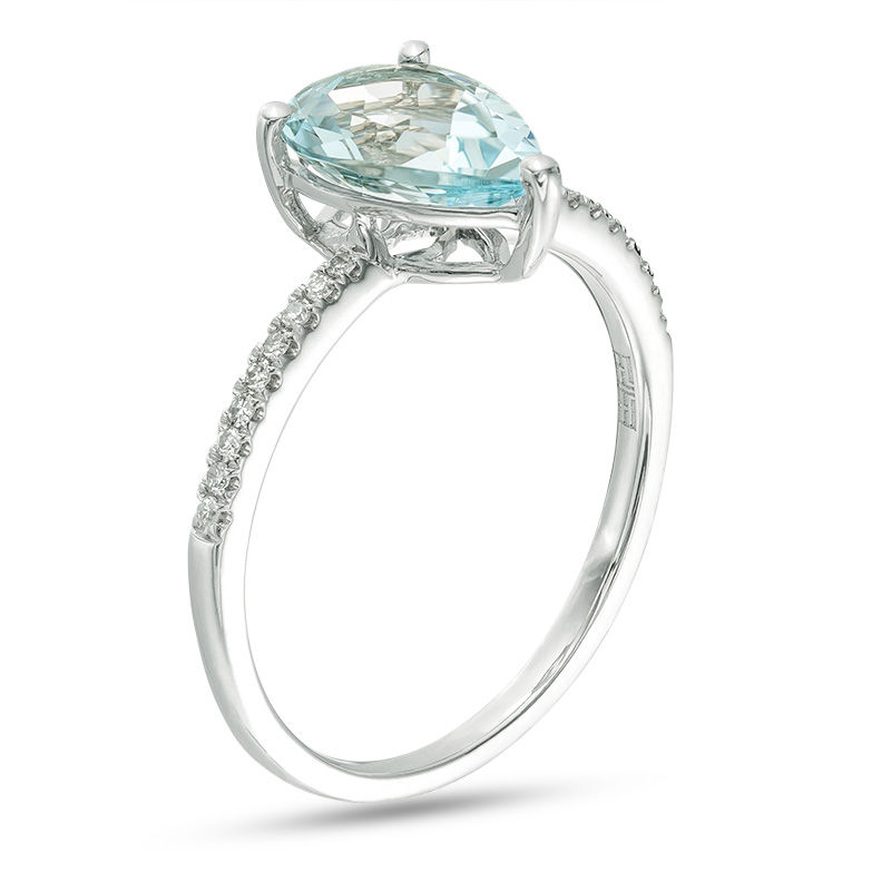 Main Image 2 of EFFY™ Collection Pear-Shaped Aquamarine and 1/15 CT. T.W. Diamond Ring in 14K White Gold
