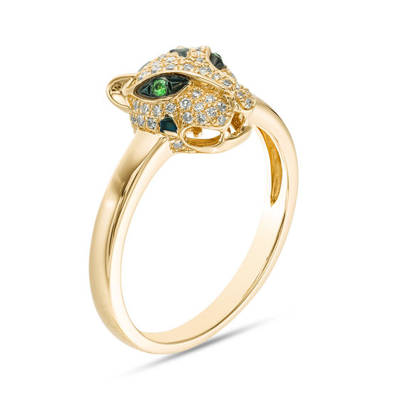 EFFY™ Collection Tsavorite and 1/4 CT. T.W. Diamond Panther Head Ring