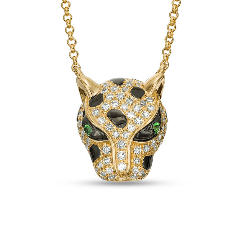 EFFY™ Collection Tsavorite and 1/3 CT. T.W. Diamond Panther Head Necklace in 14K Gold