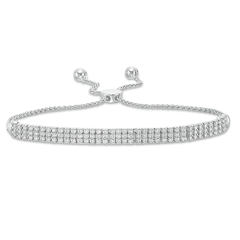 Main Image 1 of 1 CT. T.W. Diamond Three Row Bolo Bracelet in 10K White Gold - 9.5"