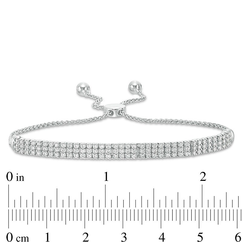 Main Image 2 of 1 CT. T.W. Diamond Three Row Bolo Bracelet in 10K White Gold - 9.5"