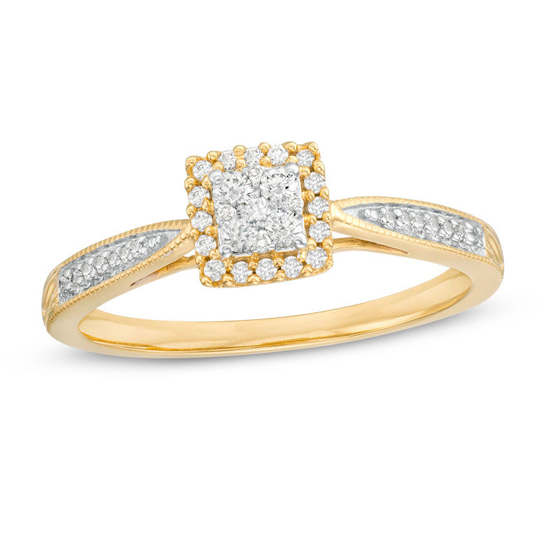 1/5 CT. T.W. Quad Diamond Frame Promise Ring in 10K Gold