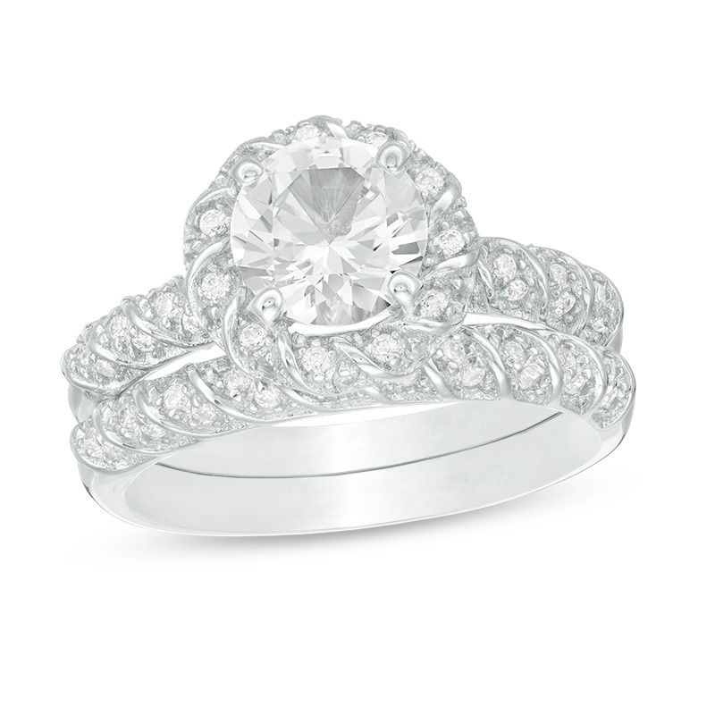 Lab created sapphire wedding sets discount