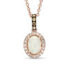 Thumbnail Image 0 of EFFY™ Collection Oval Opal and 1/8 CT. T.W. Champagne and White Diamond Frame Drop Pendant in 14K Rose Gold