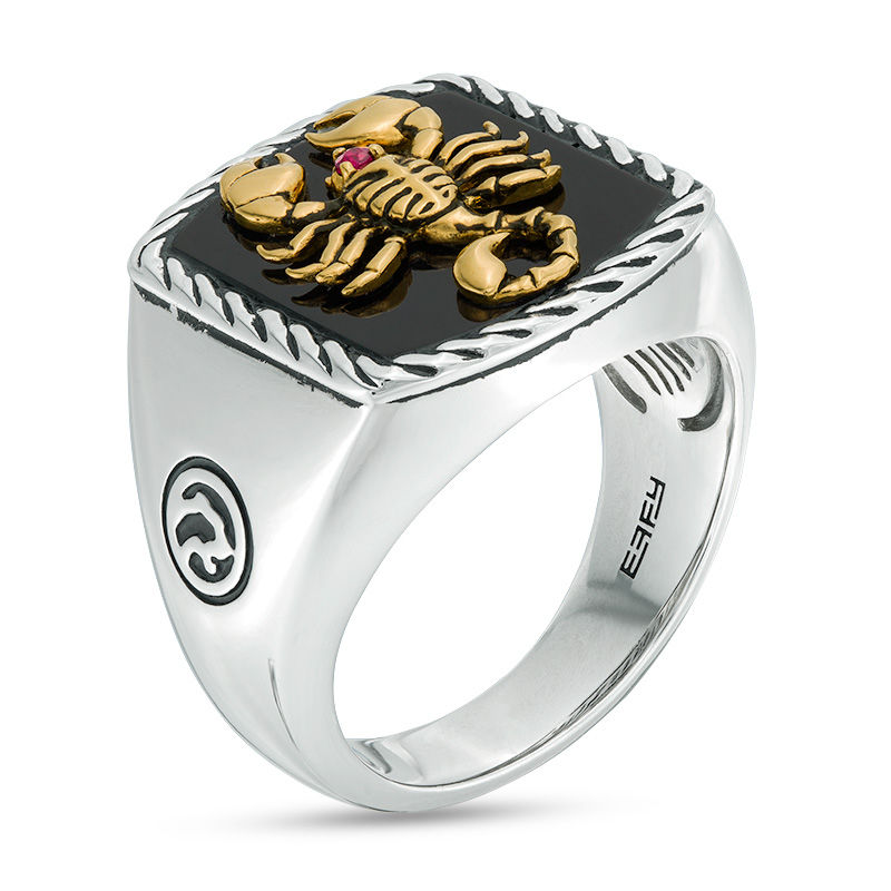 Main Image 2 of EFFY™ Collection Onyx and Ruby Scorpion Rope Frame Signet Ring in Sterling Silver and 14K Gold Plate