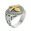 Thumbnail Image 1 of EFFY™ Collection Men's Gothic-Style Cross Bead Frame Shield Ring in Sterling Silver and 18K Gold Plate