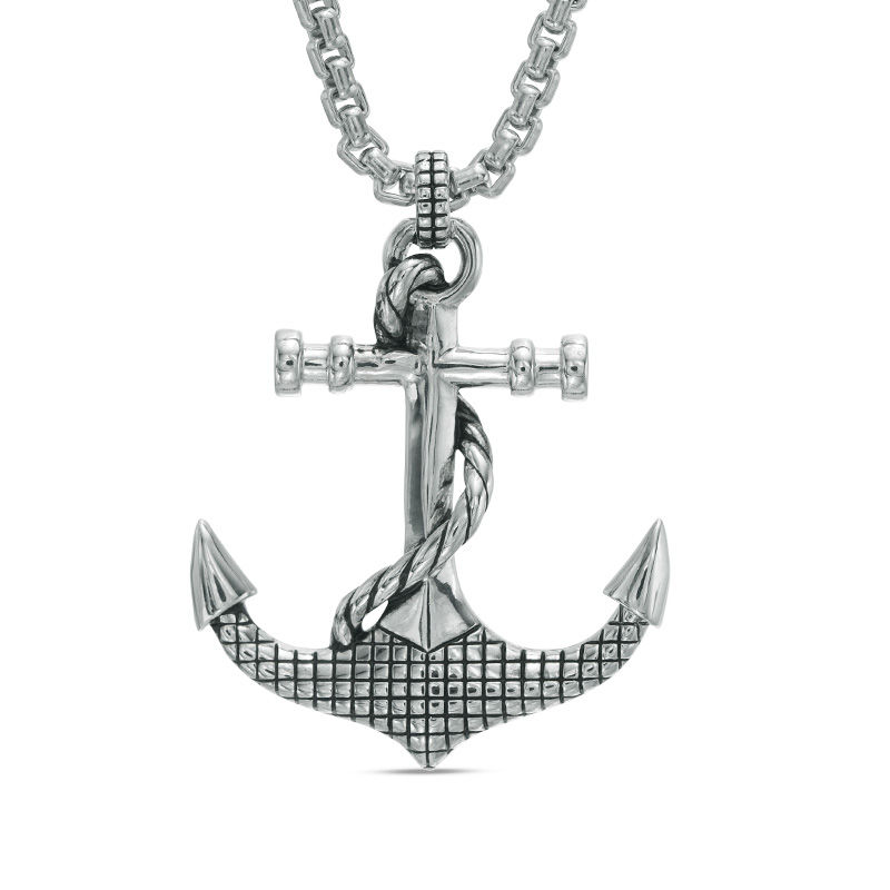 EFFY™ Collection Men's Grid Pattern Anchor and Rope Pendant in Sterling Silver - 24"