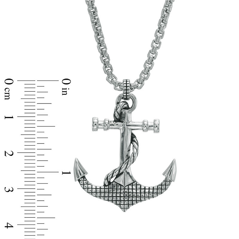 EFFY™ Collection Men's Grid Pattern Anchor and Rope Pendant in Sterling Silver - 24"