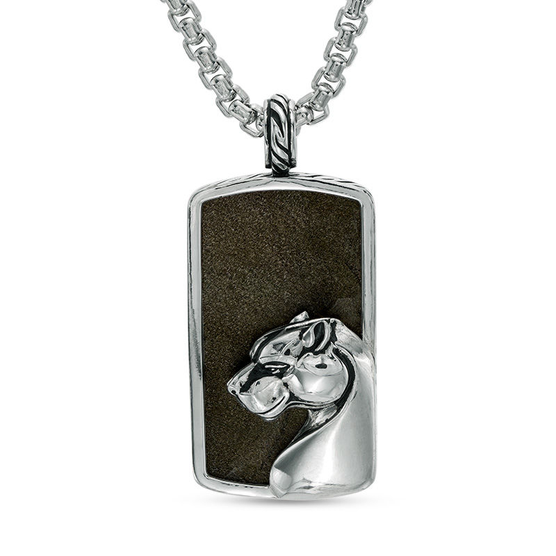 EFFY™ Collection Men's Obsidian Panther Overlay Dog Tag Pendant in Sterling Silver - 24"