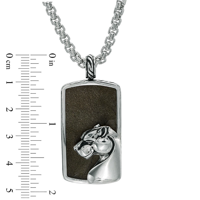 EFFY™ Collection Men's Obsidian Panther Overlay Dog Tag Pendant in Sterling Silver - 24"