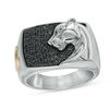 Thumbnail Image 0 of EFFY™ Collection Men's Black Sapphire Panther Overlay Signet Ring in Sterling Silver and 14K Gold