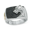 Thumbnail Image 1 of EFFY™ Collection Men's Black Sapphire Panther Overlay Signet Ring in Sterling Silver and 14K Gold