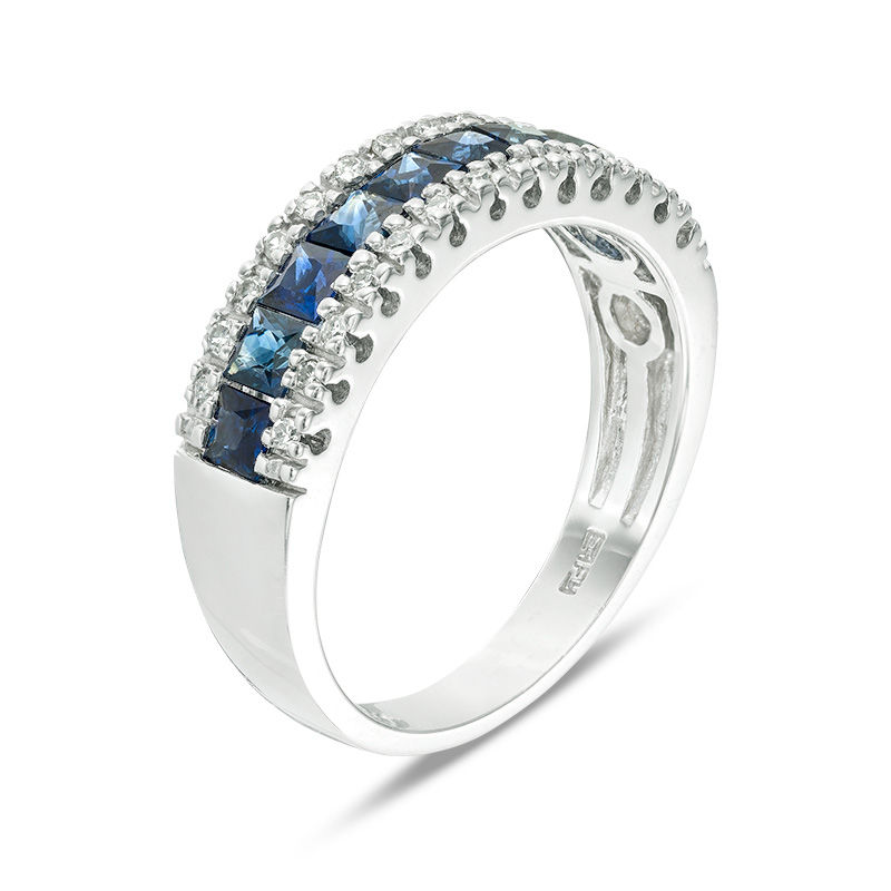 Diamond and Blue Sapphire Two Row Ring