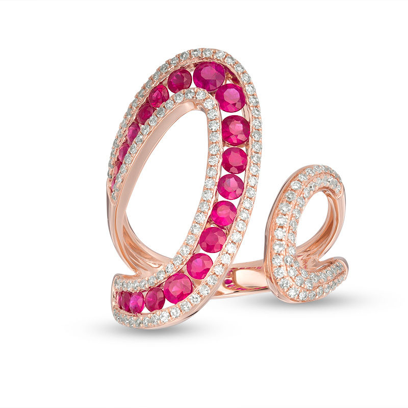 Main Image 1 of EFFY™ Collection Ruby and 3/8 CT. T.W. Diamond Open Loop Shank Wrap Ring in 14K Rose Gold