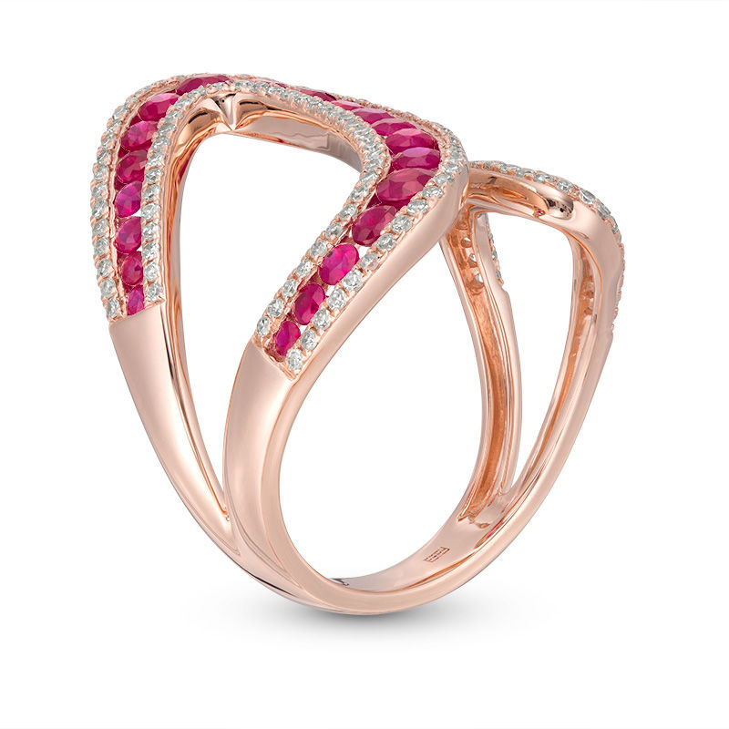 Main Image 2 of EFFY™ Collection Ruby and 3/8 CT. T.W. Diamond Open Loop Shank Wrap Ring in 14K Rose Gold