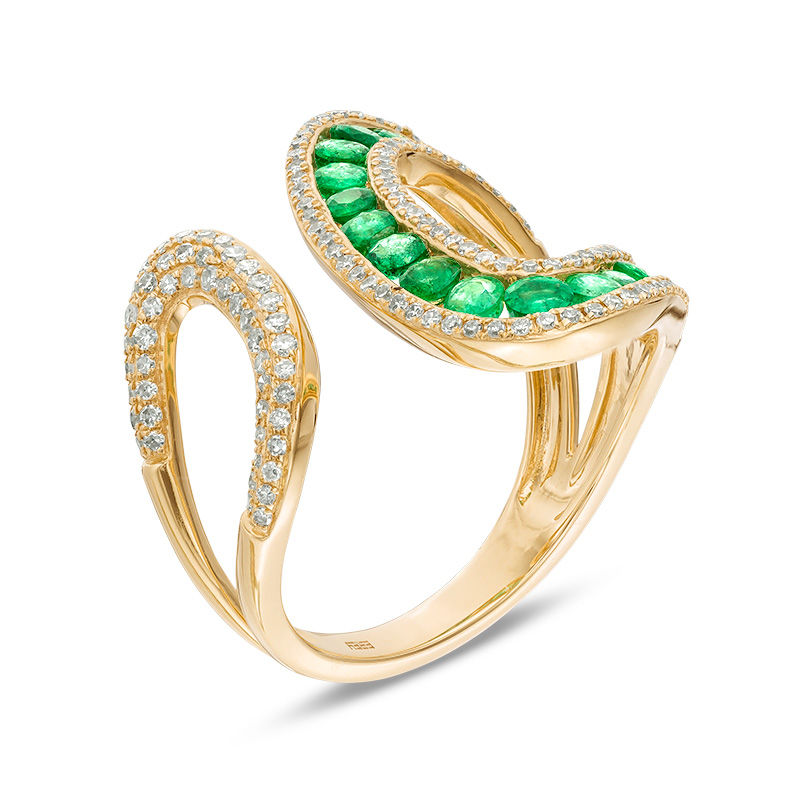 EFFY™ Collection Emerald and 3/8 CT. Diamond Open Loop Shank Wrap Ring  in 14K Gold Zales Outlet
