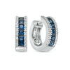 Thumbnail Image 0 of EFFY™ Collection Princess-Cut Blue Sapphire and 1/6 CT. T.W. Diamond Triple Row Huggie Hoop Earrings in 14K White Gold