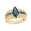 Thumbnail Image 0 of EFFY™ Collection Marquise Blue Sapphire and 1/6 CT. T.W. Diamond Scallop Shank Ring in 14K Gold