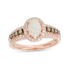 Thumbnail Image 1 of EFFY™ Collection Oval Opal and 1/3 CT. T.W. Champagne and White Diamond Frame Triple Row Ring in 14K Rose Gold