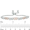 Thumbnail Image 2 of 1/20 CT. T.W. Diamond Double Heart Infinity Alternating Bolo Bracelet in Sterling Silver and 10K Rose Gold - 9.5"