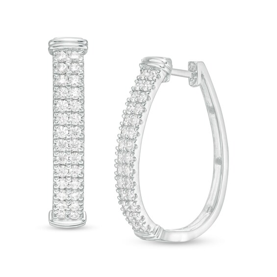 1 CT. T.W. Diamond Double Row J Hoop Earrings in 10K White Gold 1 CT. T.W. Diamond Double Row J Hoop Earrings in 10K White Gold