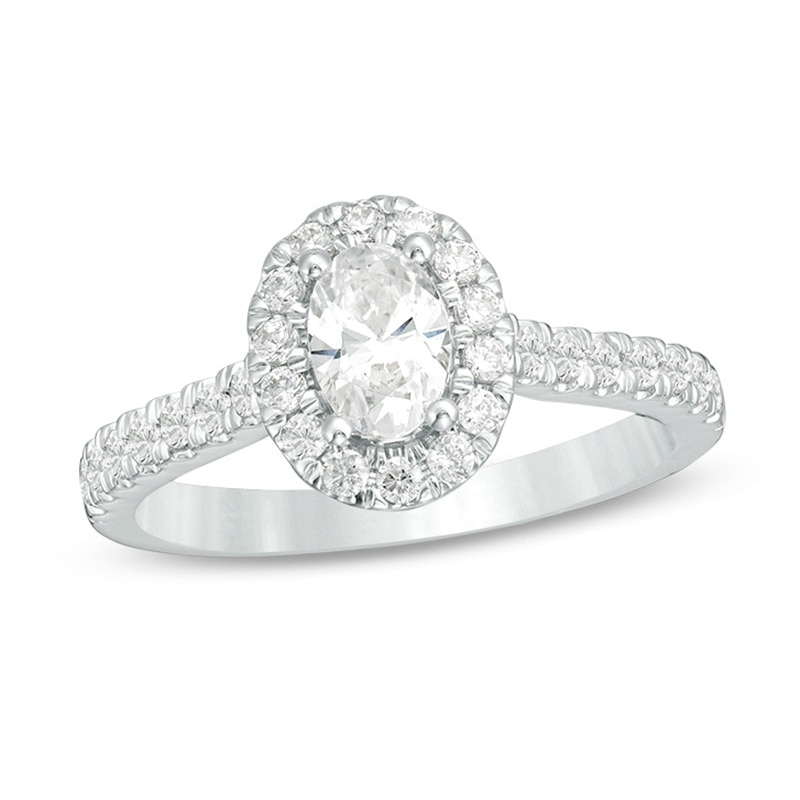 Main Image 1 of Love's Destiny by Zales 1 CT. T.W. Certified Oval Diamond Frame Engagement Ring in 14K White Gold (I/SI2)