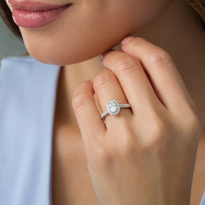 Main Image 2 of Love's Destiny by Zales 1 CT. T.W. Certified Oval Diamond Frame Engagement Ring in 14K White Gold (I/SI2)