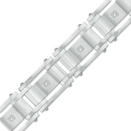 1/20 CT. T.W. Diamond Curved Rectangle Link Bracelet in Stainless Steel - 8.5"