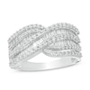 Thumbnail Image 0 of 1 CT. T.W. Baguette and Round Diamond Multi-Row Crossover Ring in 10K White Gold