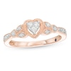 Thumbnail Image 1 of 1/10 CT. T.W. Heart-Shaped Composite Diamond Leaf Tri-Sides Vintage-Style Promise Ring in 10K Rose Gold