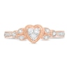 Thumbnail Image 3 of 1/10 CT. T.W. Heart-Shaped Composite Diamond Leaf Tri-Sides Vintage-Style Promise Ring in 10K Rose Gold