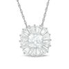 Thumbnail Image 0 of 6.0mm Cushion-Cut Lab-Created White Sapphire Sunburst Frame Pendant in Sterling Silver