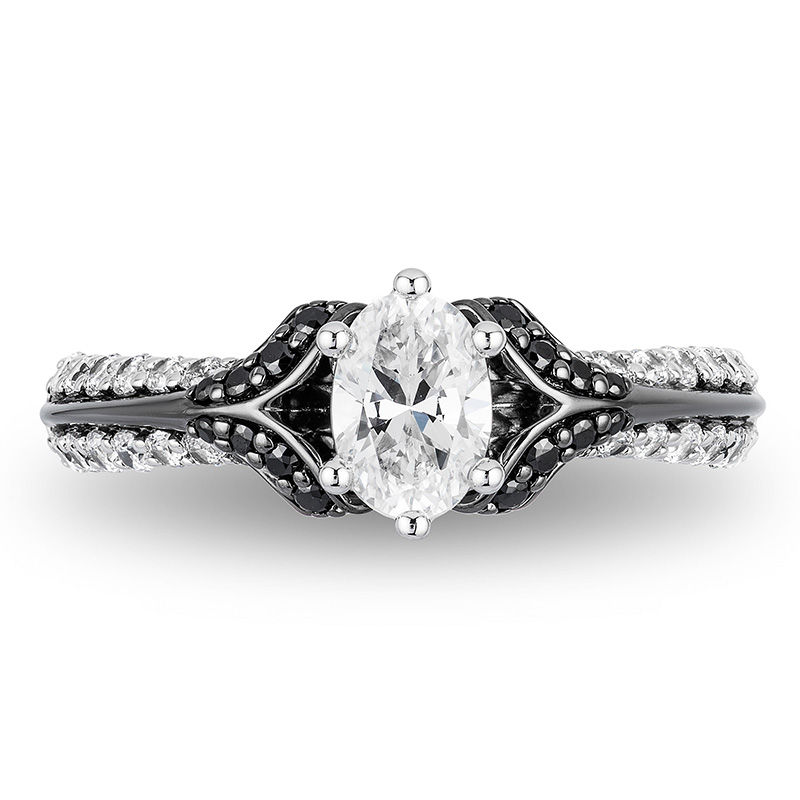 Main Image 4 of Enchanted Disney Villains Evil Queen 1 CT. T.W. Oval Diamond Engagement Ring in 14K White Gold with Black Rhodium