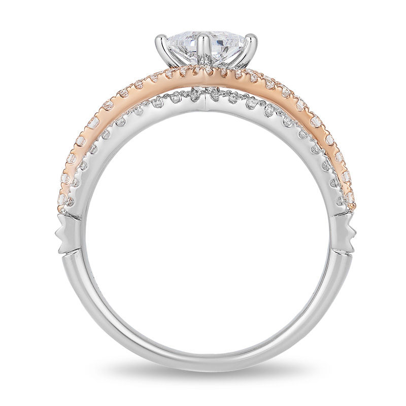 Main Image 3 of Enchanted Disney Aurora 1 CT. T.W. Princess-Cut Diamond Tilted Bypass Frame Engagement Ring in 14K Two-Tone Gold
