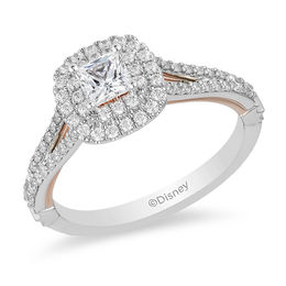 Enchanted Disney Belle 3/4 CT. T.W. Princess-Cut Diamond Double Frame Rose Engagement Ring in 14K Two-Tone Gold
