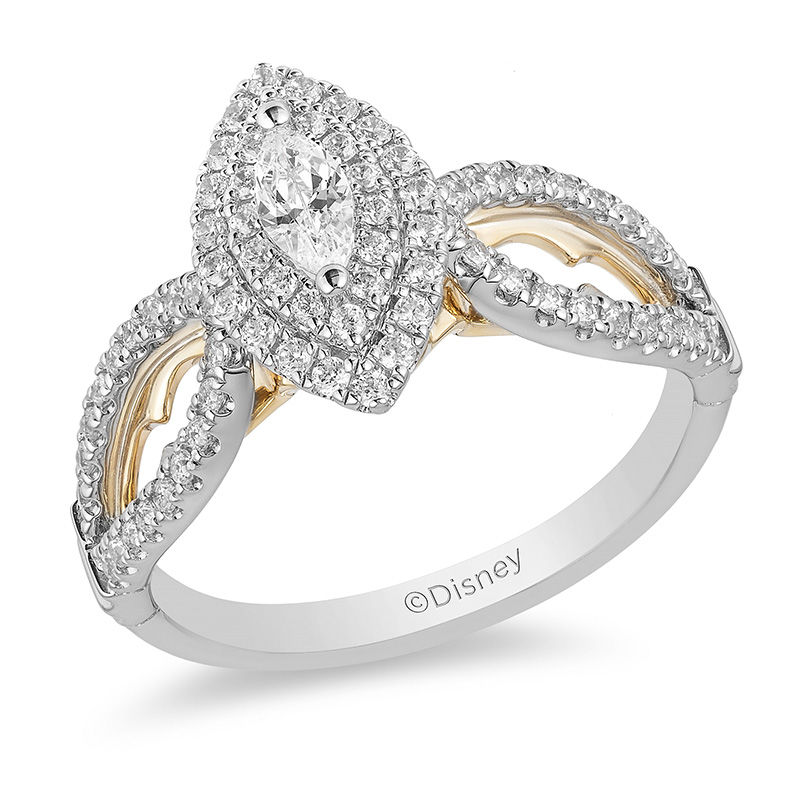 Enchanted Disney Jasmine 3/4 CT. T.W. Marquise Diamond Double Frame Engagement Ring in 14K Two-Tone Gold