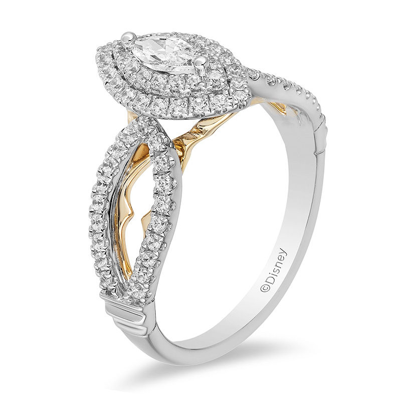 Enchanted Disney Jasmine 3/4 CT. T.W. Marquise Diamond Double Frame Engagement Ring in 14K Two-Tone Gold