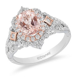 Enchanted Disney Aurora Oval Morganite and 3/4 CT. T.W. Diamond Scallop Frame Engagement Ring in 14K Two-Tone Gold
