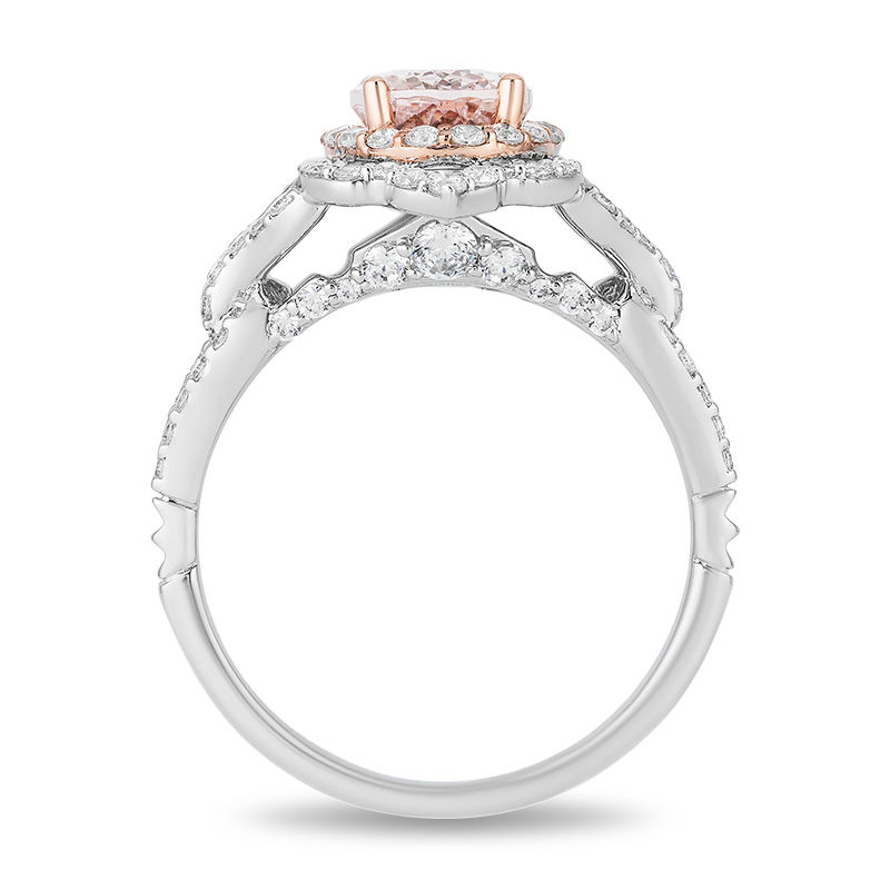 Enchanted Disney Aurora Oval Morganite and 3/4 CT. T.W. Diamond Scallop Frame Engagement Ring in 14K Two-Tone Gold