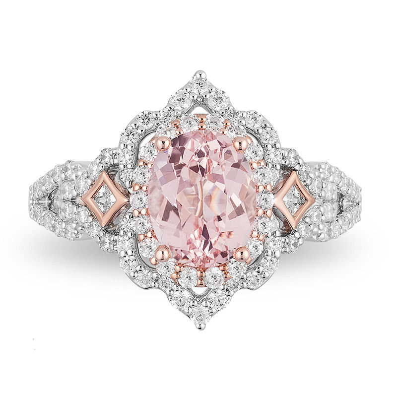 Enchanted Disney Aurora 3/4 CT Pink Oval Diamond Scallop Frame Engagement Ring 