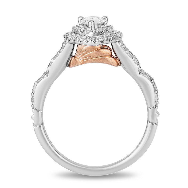 Enchanted Disney Ariel 1 CT. T.W. Pear-Shaped Diamond Double Frame Shell Engagement Ring in 14K Two-Tone Gold
