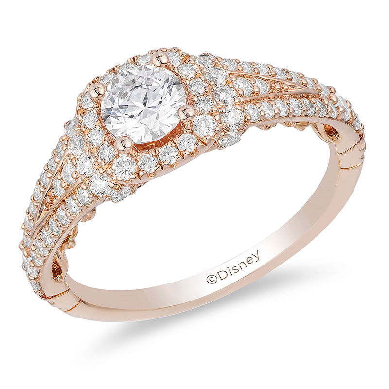 Enchanted Disney Rapunzel 1 CT. T.W. Diamond Cushion Frame Collar Engagement Ring in 14K Rose Gold Zales Outlet