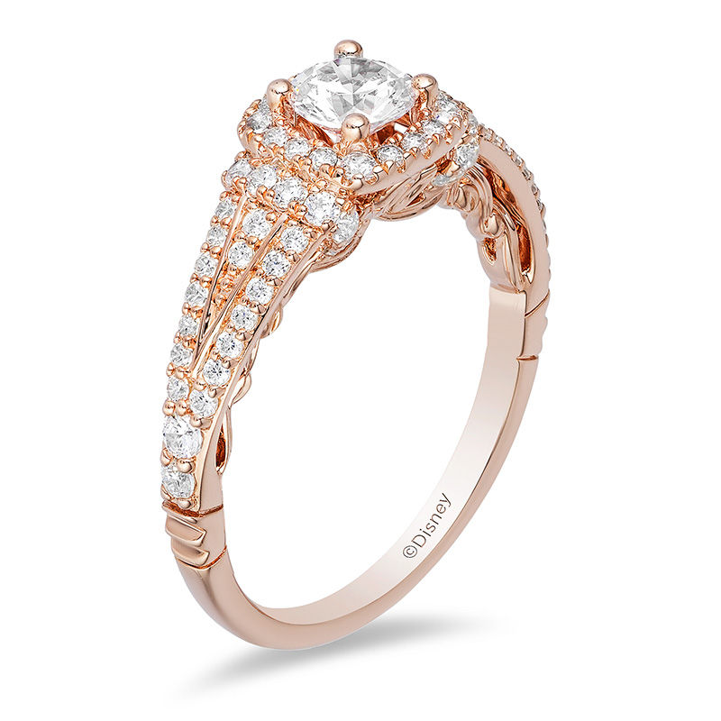 Main Image 2 of Enchanted Disney Rapunzel 1 CT. T.W. Diamond Cushion Frame Collar Engagement Ring in 14K Rose Gold