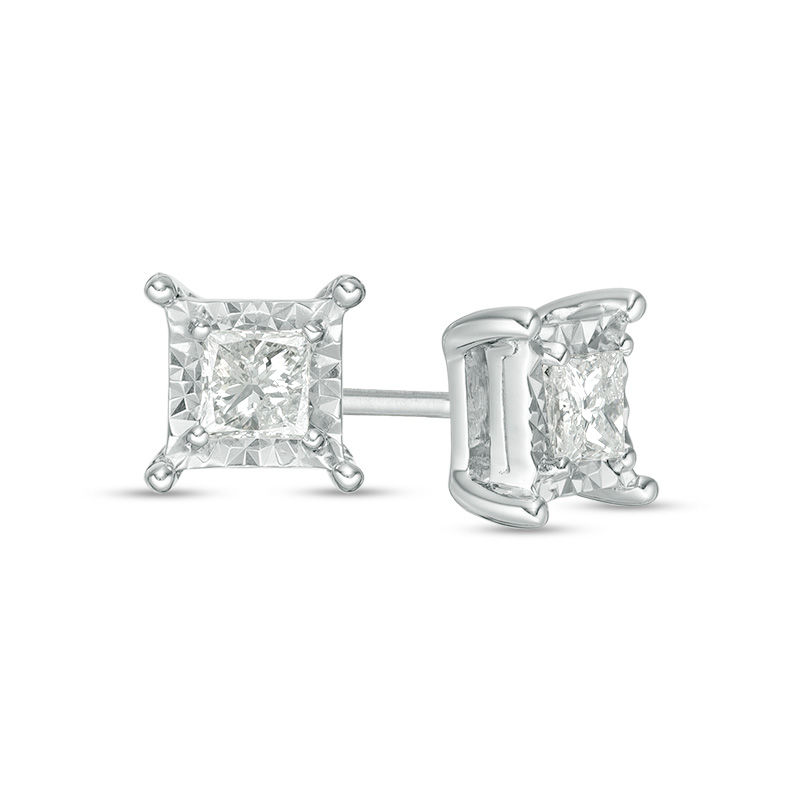 1/4 CT. T.W. Princess-Cut Diamond Solitaire Stud Earrings in Sterling Silver